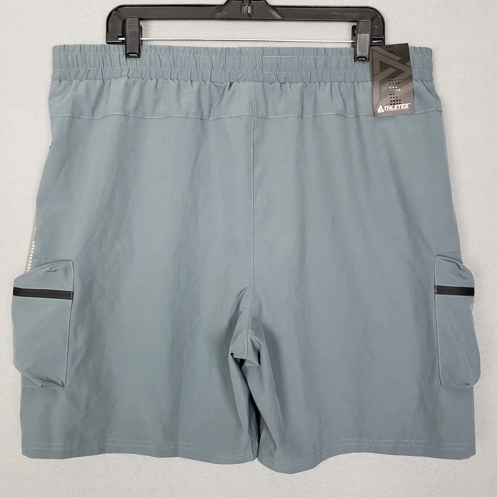 Athletex Cargo Pocket Athletic Shorts Steel Blue Gym Running Workout Size XL NWT